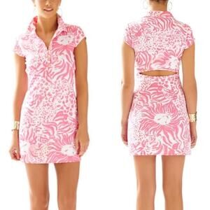 Lilly Pulitzer Pink & White Collared Cutout Maxi Dress